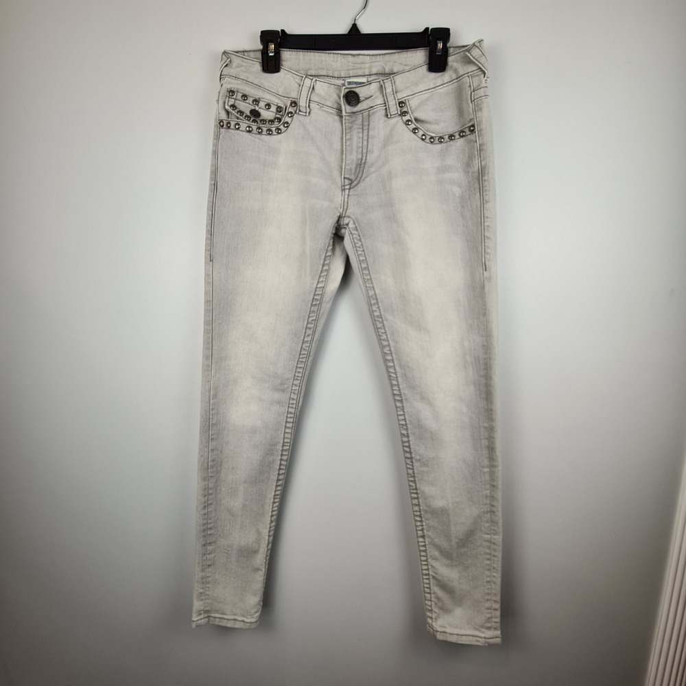 True‎ Religion Julie Gray Studded Skinny Jeans Womens 30 Light Wash USA Rockstar